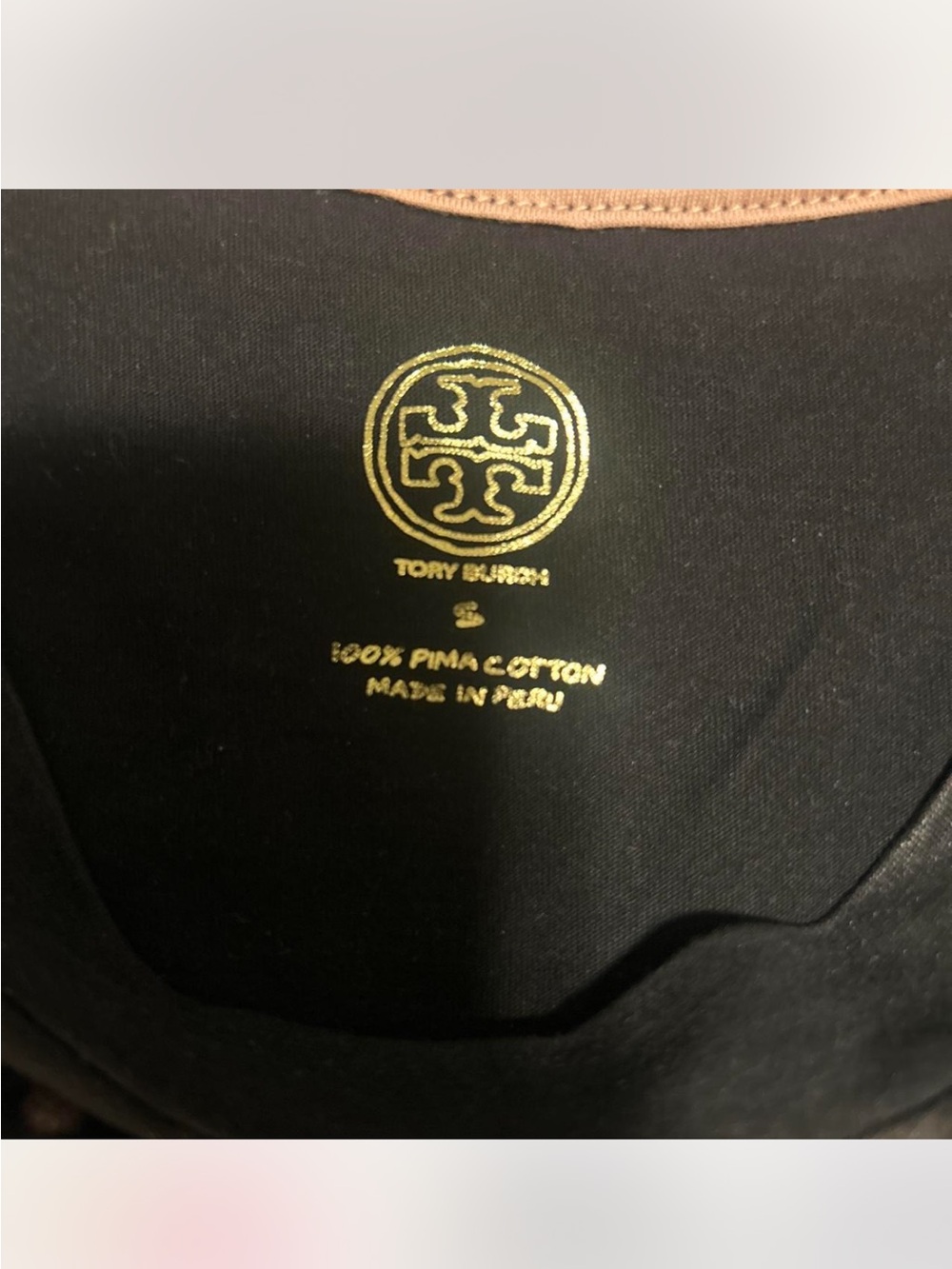 Tory Burch Black Short-Sleeve Tee with Metallic Rose Accents size S - Picture 3 of 3